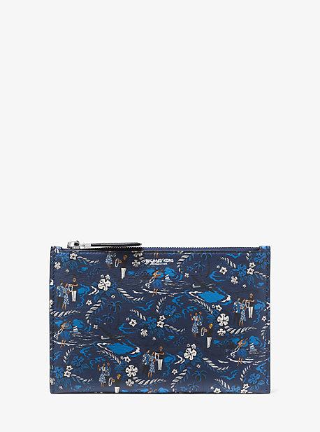 Michael Kors Collection Bancroft Tropical Welcome Print Leather Pouch