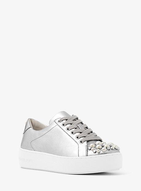Michael Michael Kors Poppy Embellished Metallic Leather Sneaker