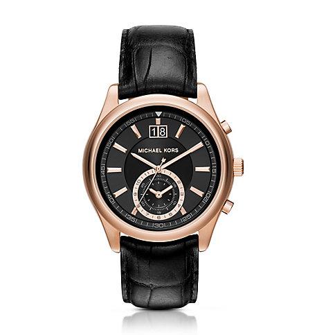 Michael Kors Aiden Rose Gold-tone And Leather Watch