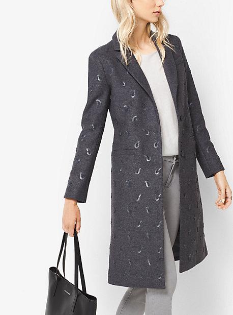 Michael Michael Kors Paisley-embroidered Wool-melton Coat