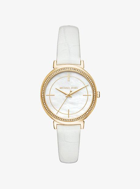 Michael Kors Cinthia Gold-tone And Embossed-leather Watch