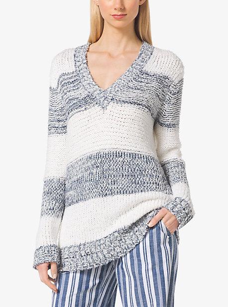 Michael Michael Kors Striped Cotton-blend V-neck Sweater