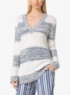 Michael Michael Kors Striped Cotton-blend V-neck Sweater