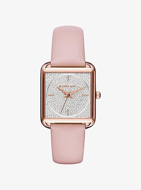 Michael Kors Lake Pave Rose Gold-tone And Leather Watch