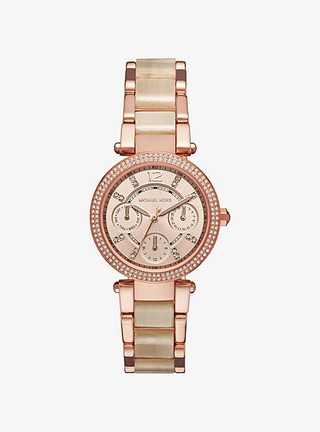 Michael Kors Parker Pave Rose Gold-tone And Acetate Watch