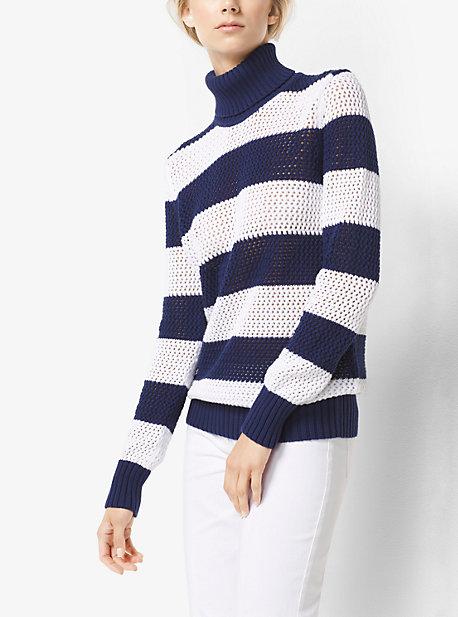 Michael Kors Collection Striped Cotton-mesh Turtleneck
