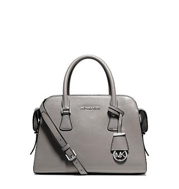 Michael Kors Harper Medium Leather Satchel Handbag In Pearl Grey