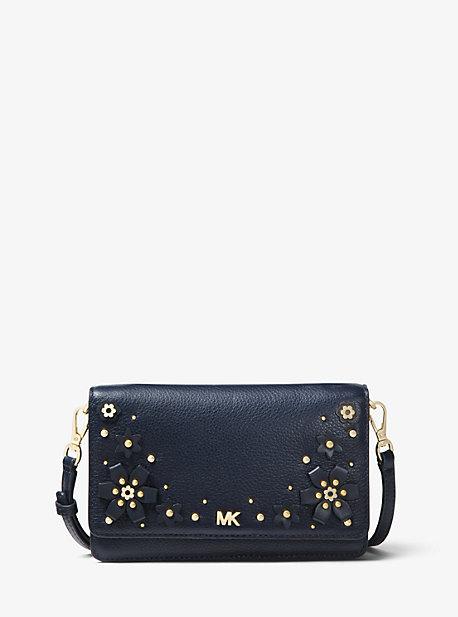 Michael Michael Kors Floral Embellished Pebbled Leather Convertible Crossbody