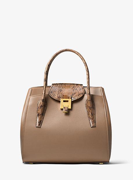 Michael Kors Collection Bancroft Large Calf Leather And Snakeskin Satchel