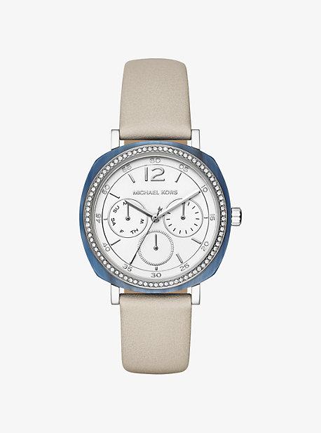 Michael Kors Nia Silver-tone And Leather Watch
