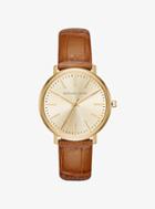 Michael Kors Jaryn Gold-tone And Embossed-leather Watch