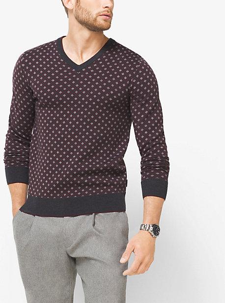 Michael Kors Mens Diamond-print Merino Wool V-neck Sweater