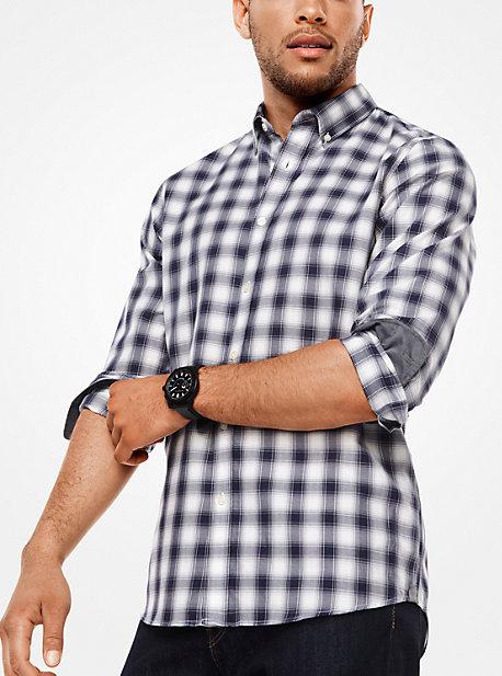 Michael Kors Mens Tailored/classic-fit Check Cotton-blend Shirt