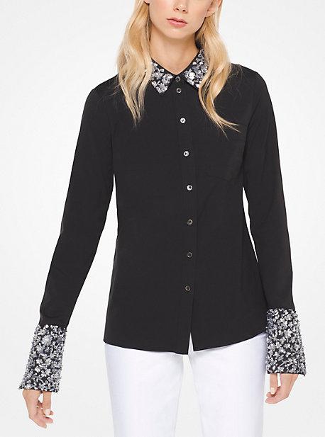 Michael Kors Collection Floral Sequined Cotton-poplin Shirt