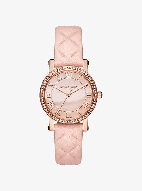 Michael Kors Petite Norie Pave Rose Gold-tone And Leather Watch