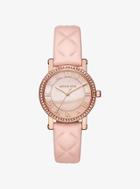 Michael Kors Petite Norie Pave Rose Gold-tone And Leather Watch