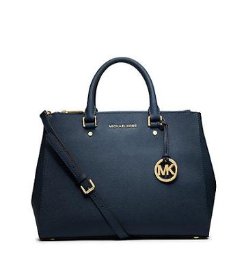 Michael Kors Sutton Saffiano Leather Large Satchel Handbag In Navy Blue