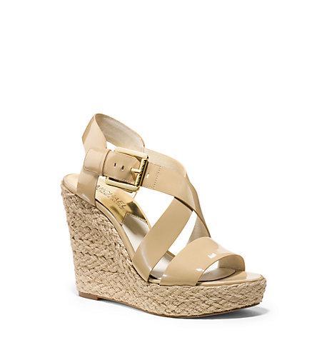Michael Kors Giovanna Patent Leather Espadrille Wedge In Nude