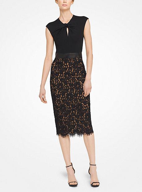 Michael Kors Collection Floral Lace And Plonge Sheath Dress