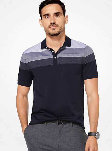 Michael Kors Mens Striped Cotton Jacquard Polo Shirt