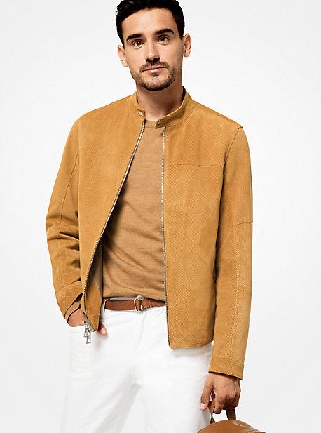Michael Kors Mens Perforated Suede Racing Jacket
