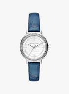 Michael Kors Cinthia Silver-tone And Embossed Leather Watch