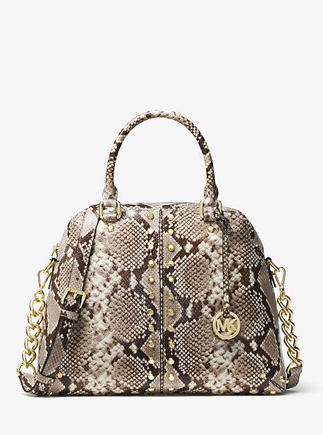 Michael Michael Kors Astor Studded Embossed-leather Satchel