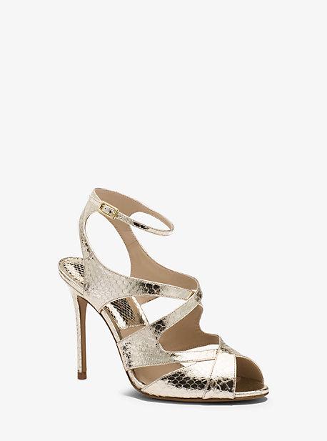 Michael Kors Collection Cordelia Leather And Snakeskin Sandal