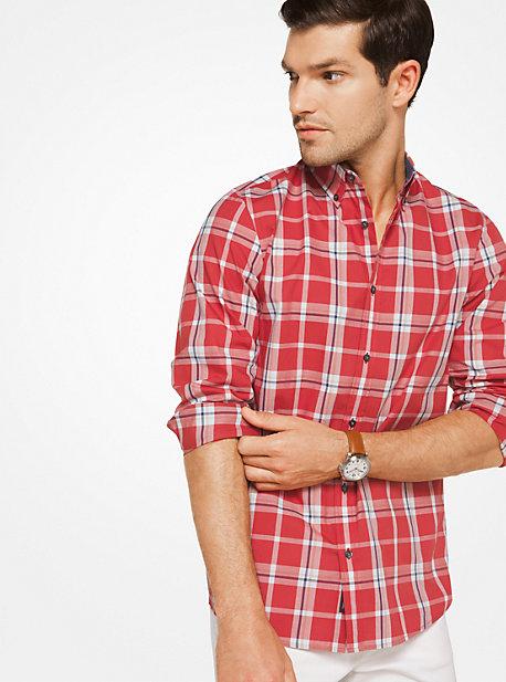 Michael Kors Mens Slim-fit Plaid Cotton Shirt