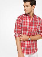 Michael Kors Mens Slim-fit Plaid Cotton Shirt