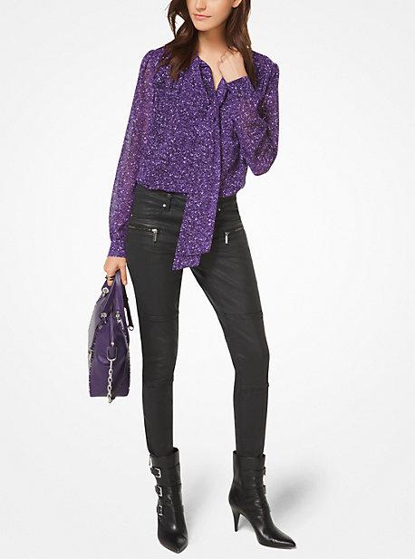 Michael Michael Kors Tweed Georgette Tie-neck Blouse