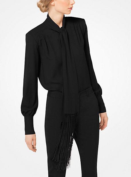 Michael Kors Collection Fringed Silk-georgette Scarf Blouse