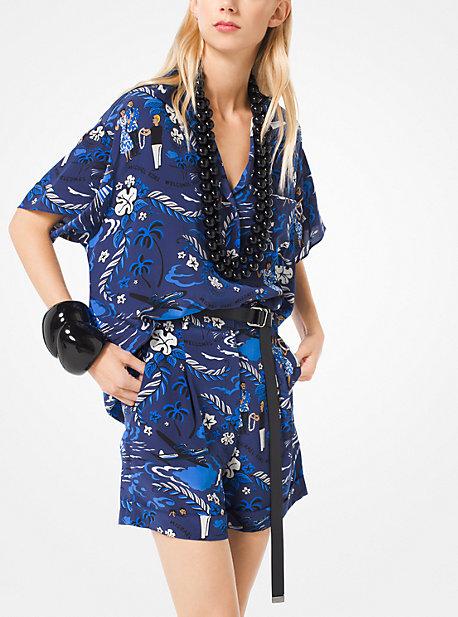 Michael Kors Collection Tropical Welcome Print Crepe De Chine Shirt
