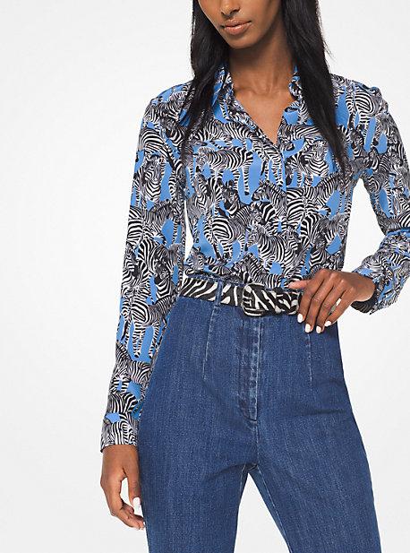 Michael Kors Collection Zebra Print Crepe De Chine Blouse