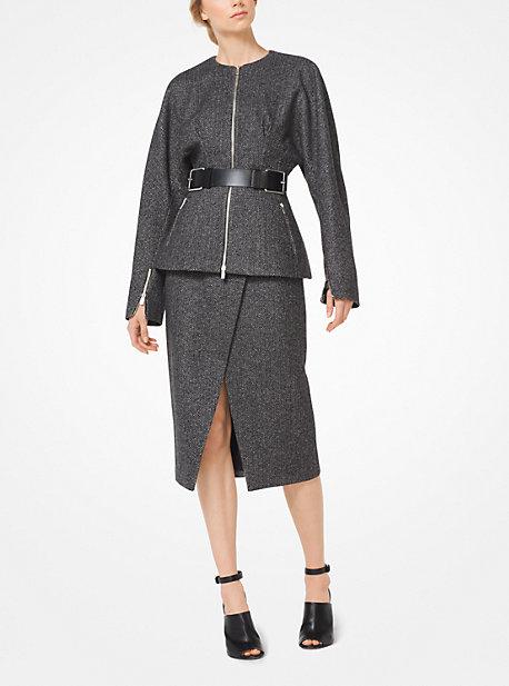 Michael Kors Collection Herringbone Wool Zip Jacket