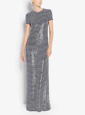 Michael Kors Collection Stripe Sequined Silk-georgette T-shirt Gown
