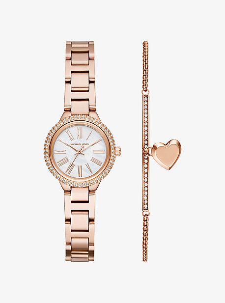 Michael Kors Petite Taryn Rose Gold-tone Watch And Bracelet Set