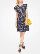 Michael Michael Kors Floral Crepe Flounce-sleeve Dress