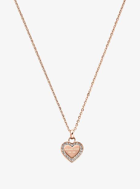 Michael Kors Pave Rose Gold-tone Heart Charm Necklace