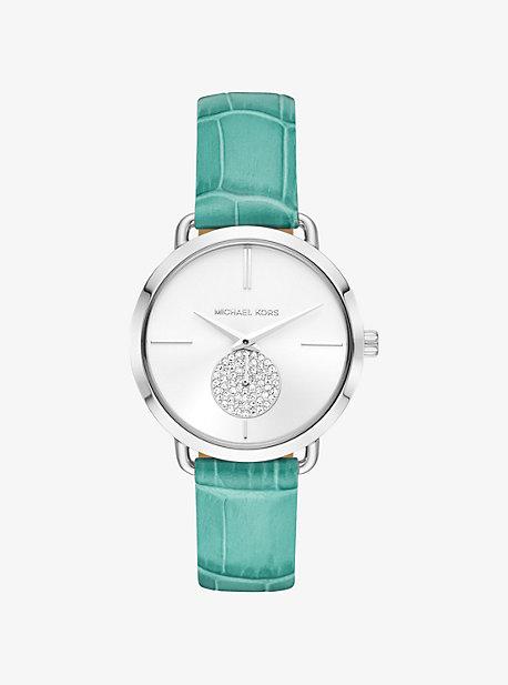 Michael Kors Portia Silver-tone Embossed Leather Watch