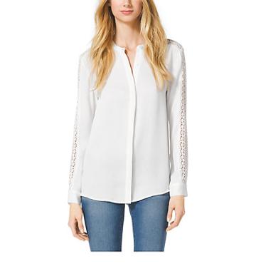 Michael Kors Lace-trim Silk Blouse In White