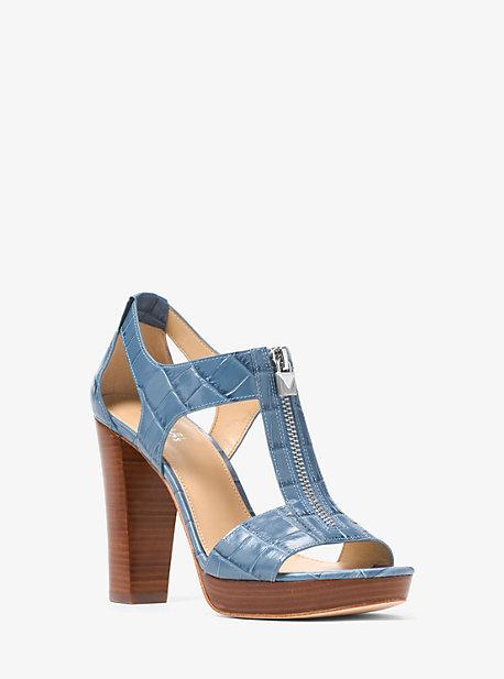 Michael Michael Kors Berkley Lock Crocodile-embossed Leather Platform Sandal