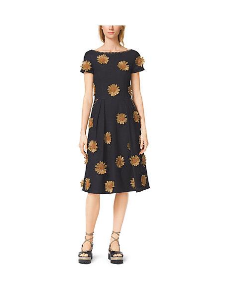Michael Kors Collection Raffia-embroidered Silk-viscose Boatneck Dress