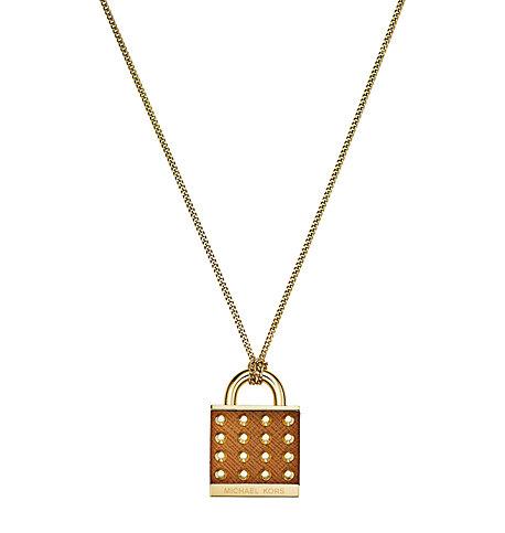 Michael Kors Leather And Gold-tone Padlock Necklace