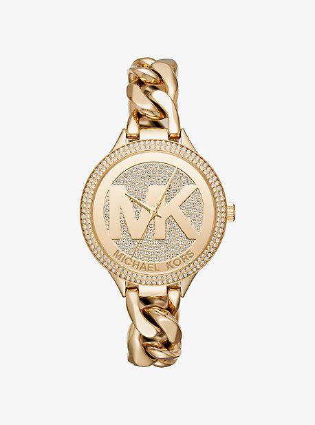 Michael Kors Slim Runway Pave Gold-tone Chain-link Watch