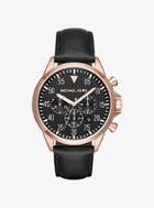 Michael Kors Gage Rose-gold Tone And Leather Watch