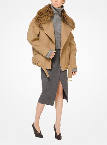 Michael Kors Collection Bonded Wool Jacket With Fox Collar