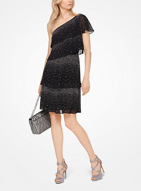 Michael Michael Kors Embellished Chiffon One-shoulder Dress