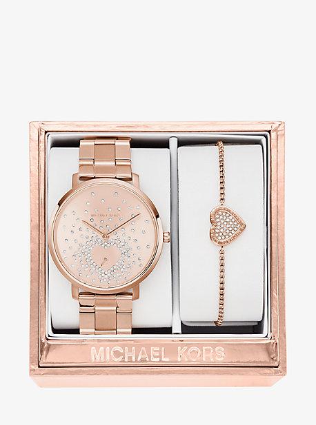 Michael Kors Jaryn Rose Gold-tone Watch And Bracelet Set