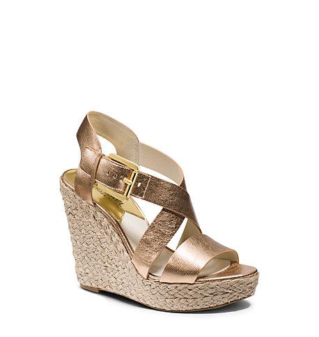 Michael Kors Giovanna Metallic Leather Wedge In Pale Gold